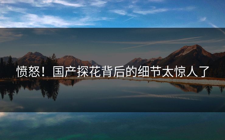 愤怒！国产探花背后的细节太惊人了